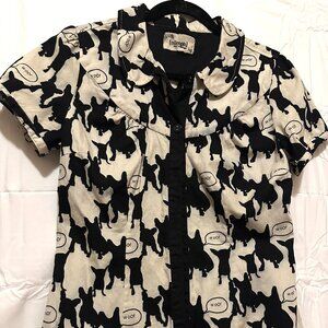 Adorable Whimsical Quirky Nük French Bulldog Dog Button Front Shirt Top 40 UK 14